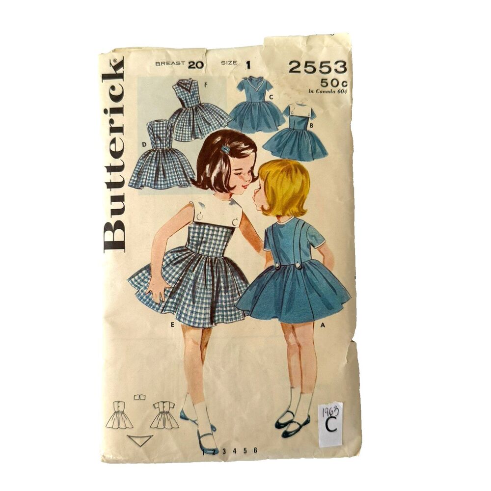 1960s Butterick 2553 Sewing Pattern 12M Baby Dress Sailor Bib Fit Flare Variety